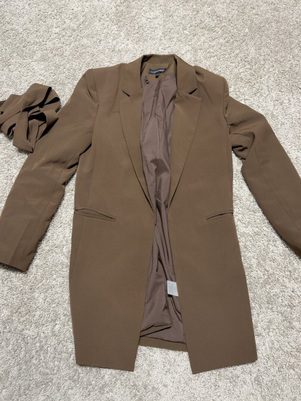 JLUXLABEL Brown Longline Belted Blazer